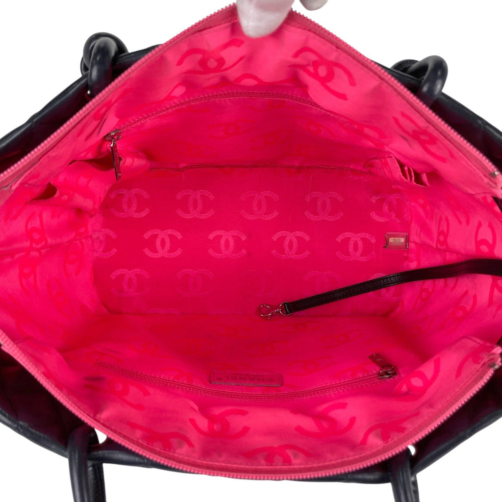 シャネル カンボンライン ラージ トートバッグ ココマーク ショルダーバッグ トートバッグ レザー ブラック ピンク A25169 レディース 【中古】brbag