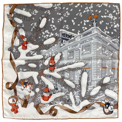 エルメス プチ カレ Noel au 24 Faubourg フォーブル24番地のクリスマス スカーフ シルク ホワイト オレンジ レディース 【中古】brbag