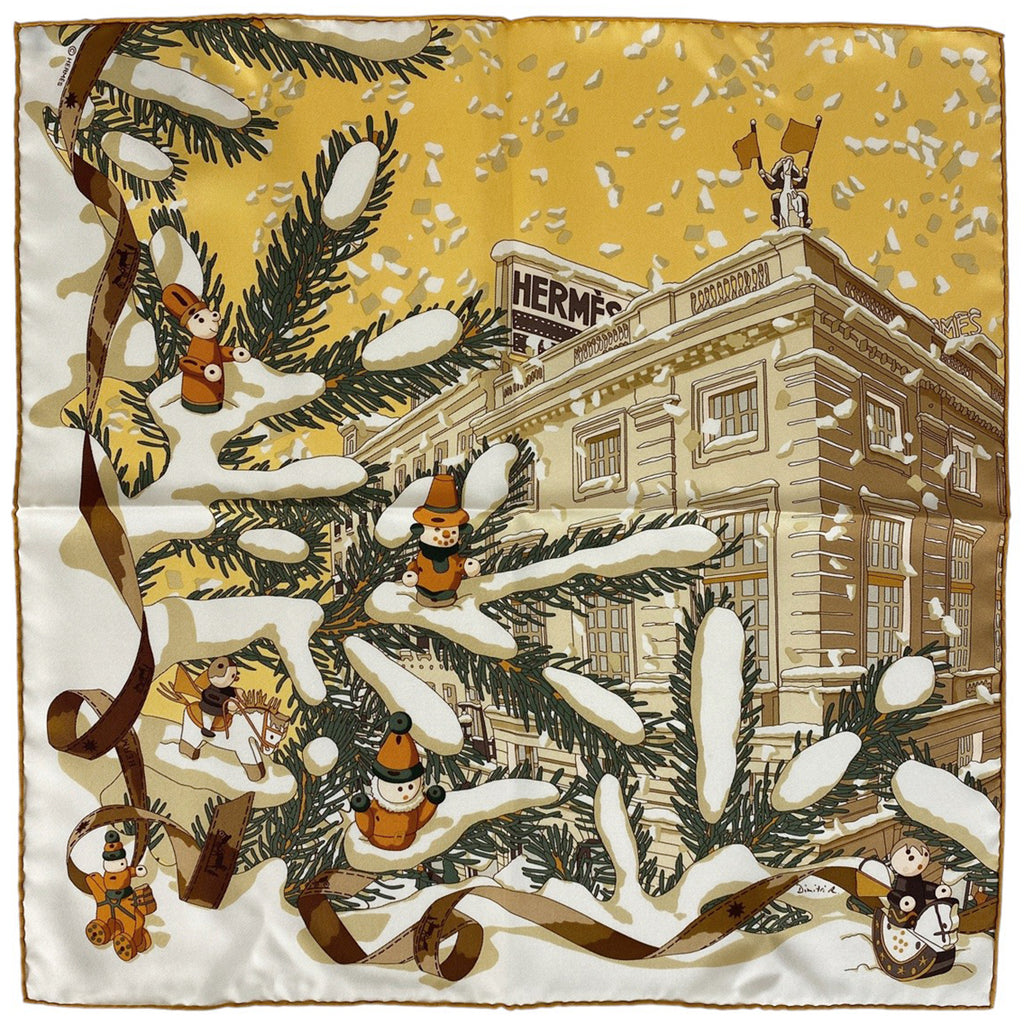 エルメス プチ カレ Noel au 24 Faubourg フォーブル24番地のクリスマス スカーフ シルク イエロー マルチカラー レディース 【中古】brbag