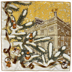 エルメス プチ カレ Noel au 24 Faubourg フォーブル24番地のクリスマス スカーフ シルク イエロー マルチカラー レディース 【中古】brbag
