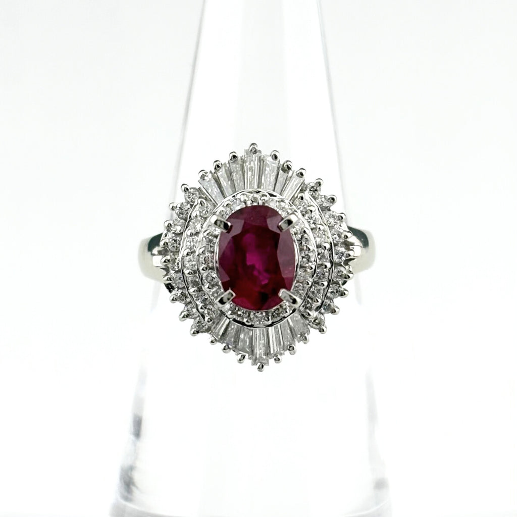 ルビー デザインリング プラチナ 指輪 メレダイヤ リング 12号 Pt900 ルビー ダイヤモンド レディース 【中古】nbjwl