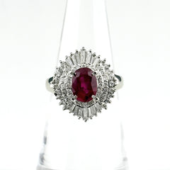 ルビー デザインリング プラチナ 指輪 メレダイヤ リング 12号 Pt900 ルビー ダイヤモンド レディース 【中古】nbjwl