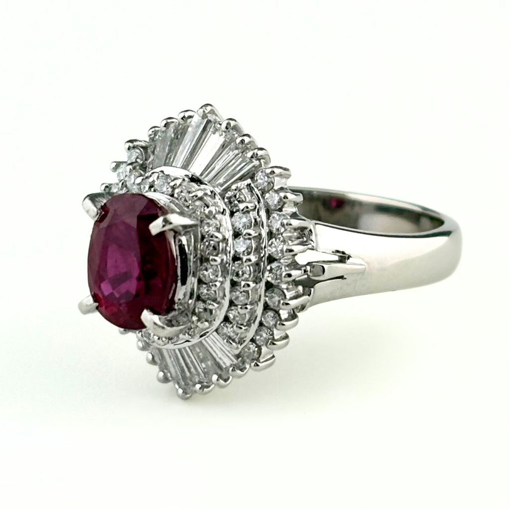 ルビー デザインリング プラチナ 指輪 メレダイヤ リング 12号 Pt900 ルビー ダイヤモンド レディース 【中古】nbjwl