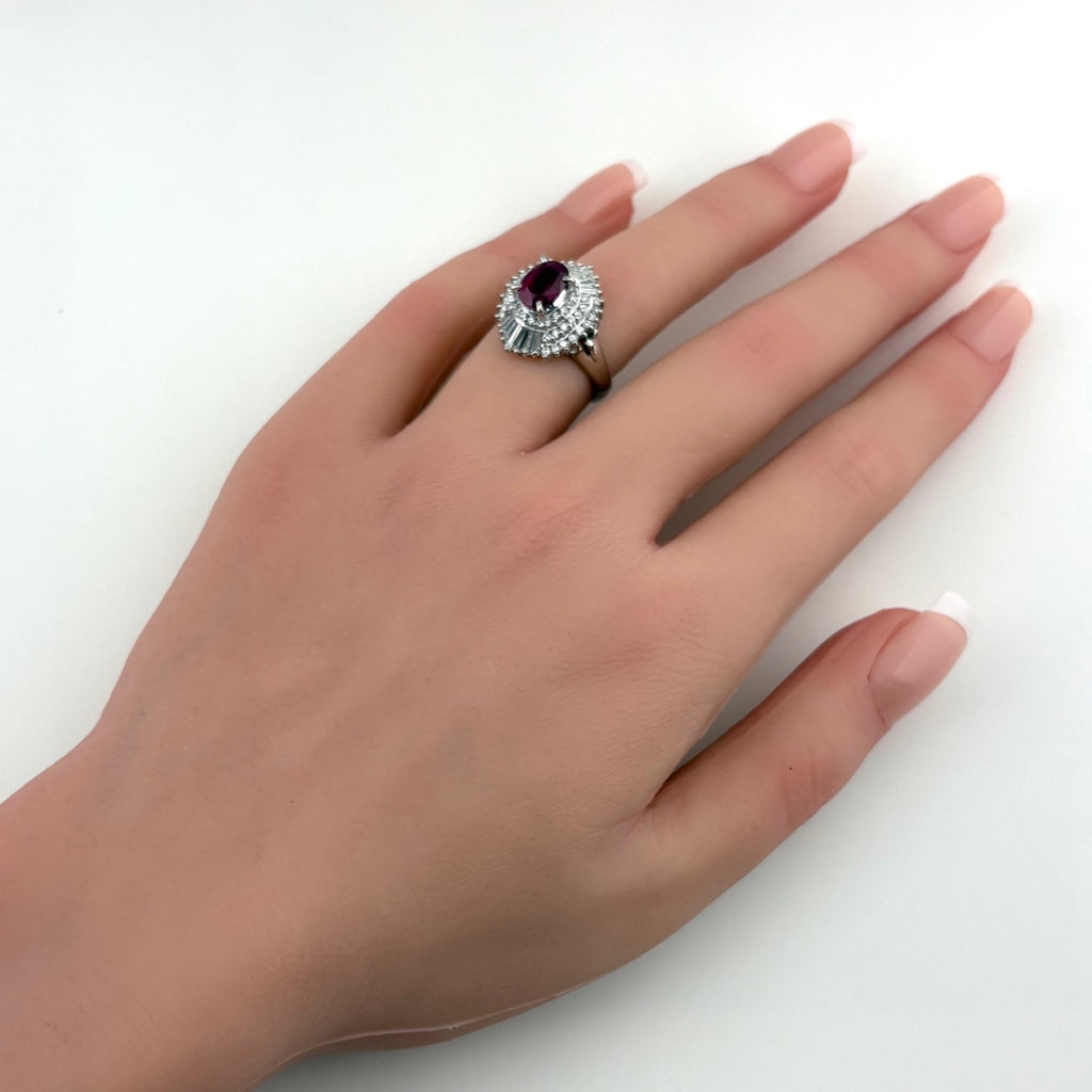 ルビー デザインリング プラチナ 指輪 メレダイヤ リング 12号 Pt900 ルビー ダイヤモンド レディース 【中古】nbjwl