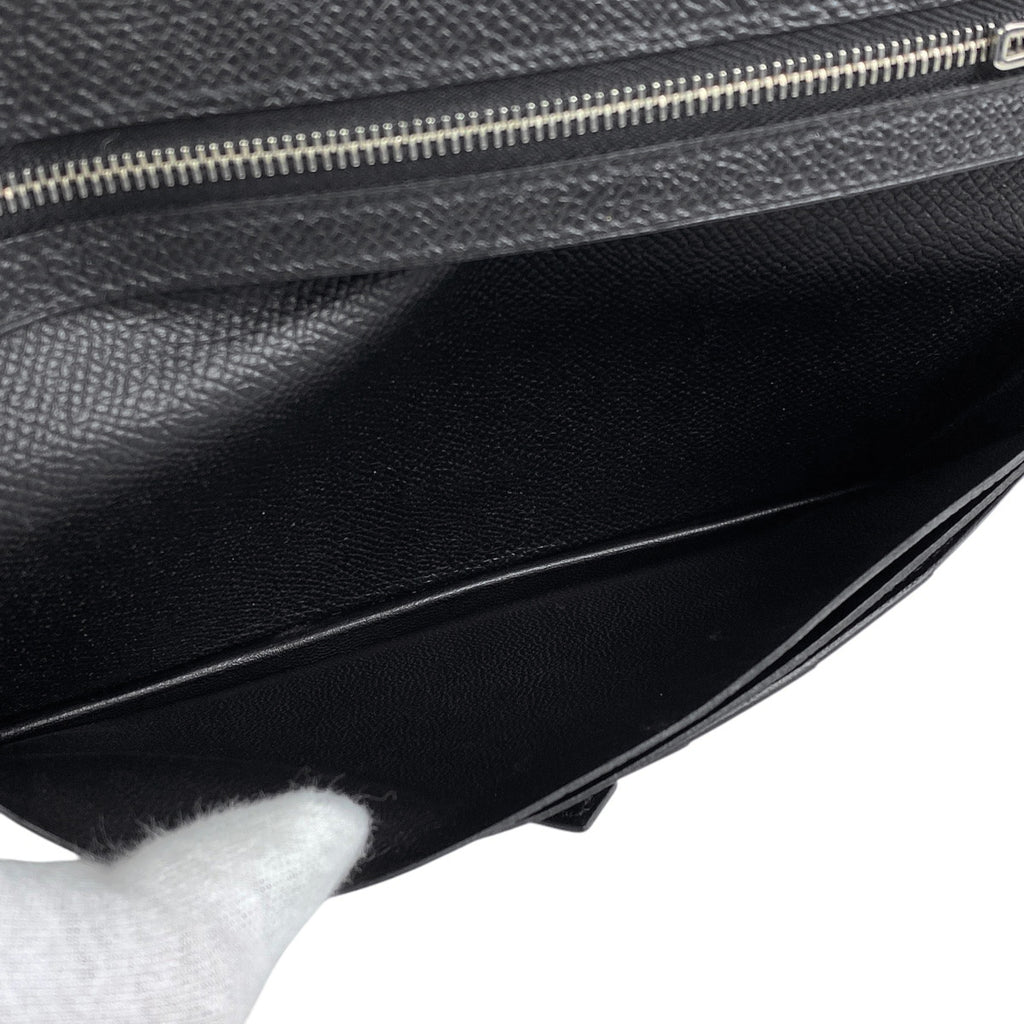 エルメス ベアン スフレ Hロゴ 二つ折り 長財布 ヴォーエプソン ブラック Ｔ レディース 【中古】brbag