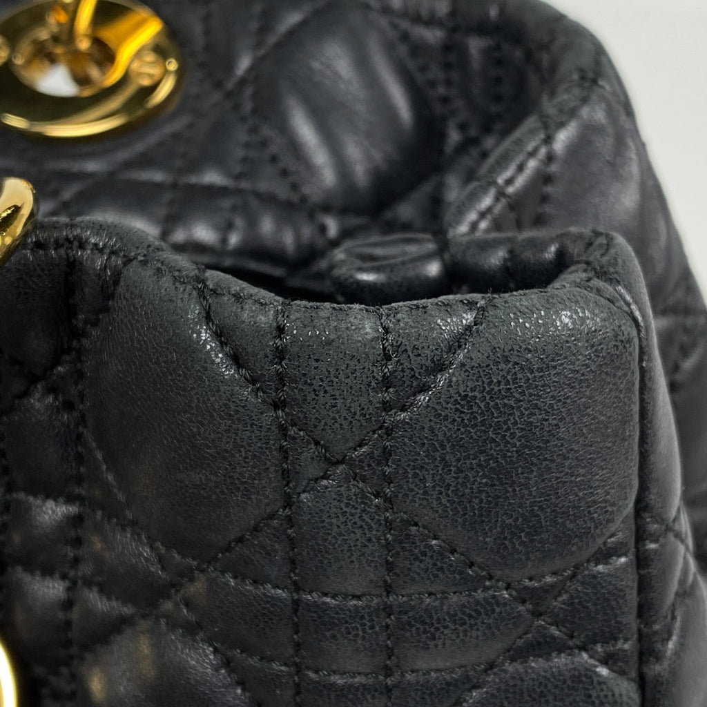 クリスチャンディオール カナージュ チェーン トートバッグ ショルダーバッグ トートバッグ レザー ブラック レディース 【中古】brbag