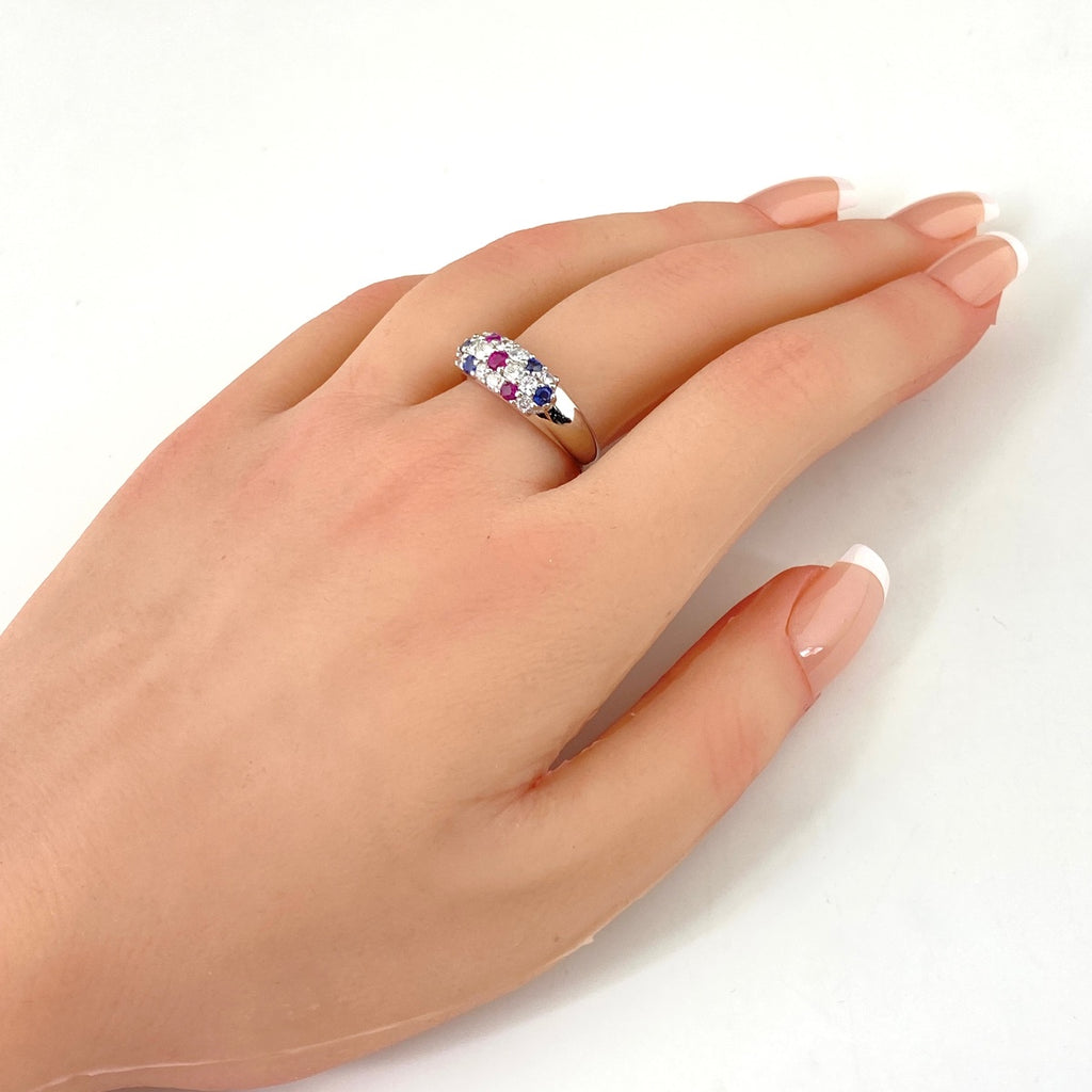 ルビー デザインリング プラチナ 指輪 サファイア メレダイヤ リング 16号 Pt850 ルビー サファイア レディース 【中古】nbjwl