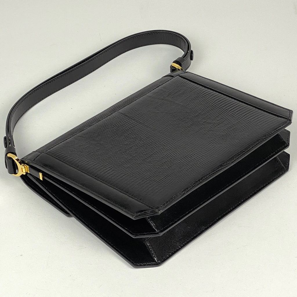 イヴ・サンローラン ロゴ ショルダーバッグ 2WAY ハンドバッグ ショルダーバッグ リザード ブラック レディース 【中古】brbag