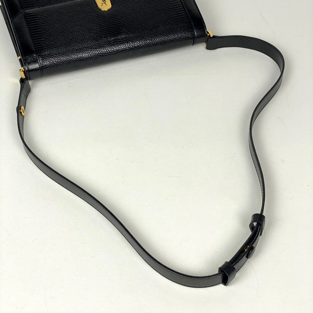 イヴ・サンローラン ロゴ ショルダーバッグ 2WAY ハンドバッグ ショルダーバッグ リザード ブラック レディース 【中古】brbag