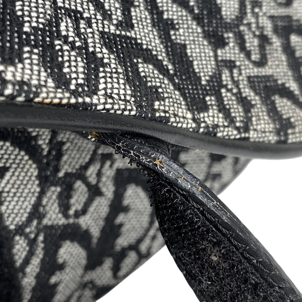 クリスチャンディオール トロッター柄 サドルバッグ ハンドバッグ ワンショルダー ロゴ ショルダーバッグ キャンバス ブラック グレー レディース 【中古】brbag