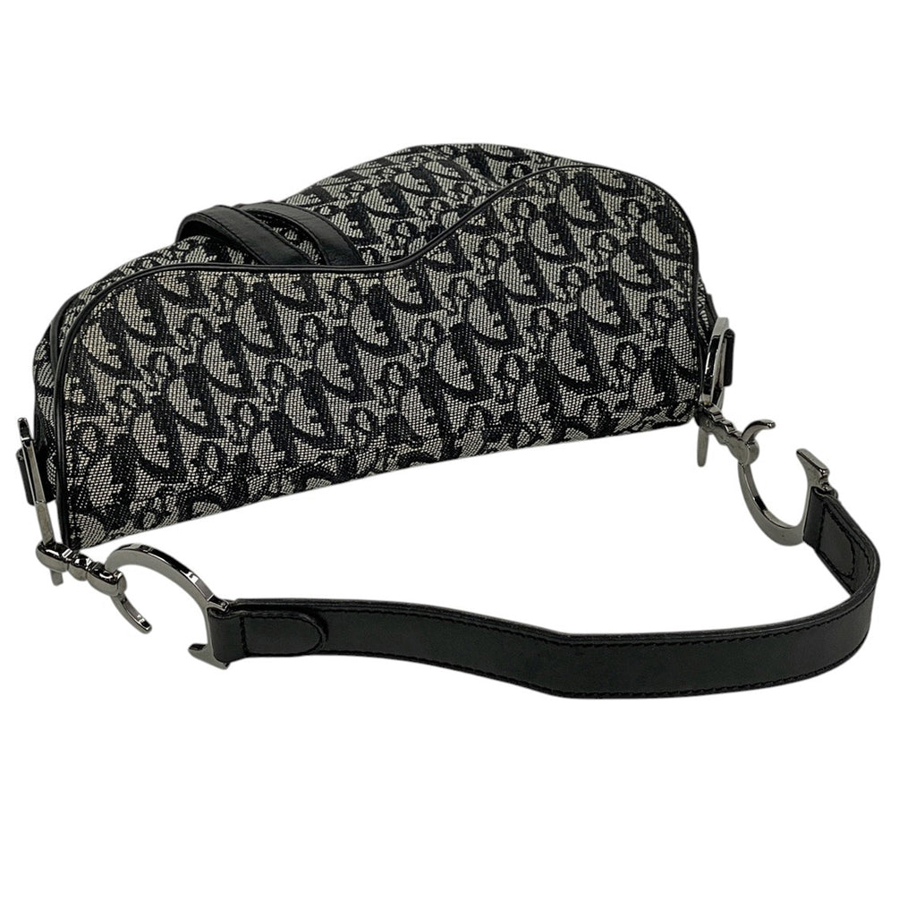 クリスチャンディオール トロッター柄 サドルバッグ ハンドバッグ ワンショルダー ロゴ ショルダーバッグ キャンバス ブラック グレー レディース 【中古】brbag