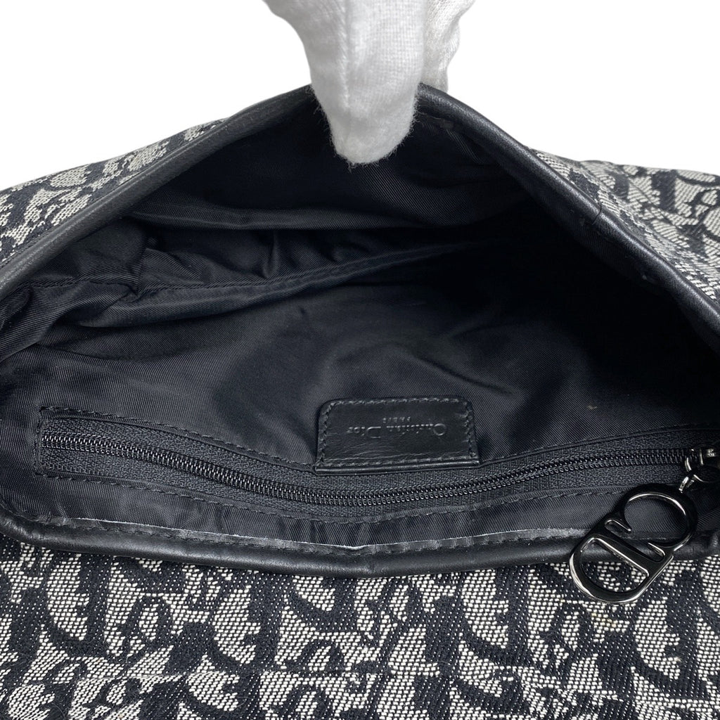 クリスチャンディオール トロッター柄 サドルバッグ ハンドバッグ ワンショルダー ロゴ ショルダーバッグ キャンバス ブラック グレー レディース 【中古】brbag