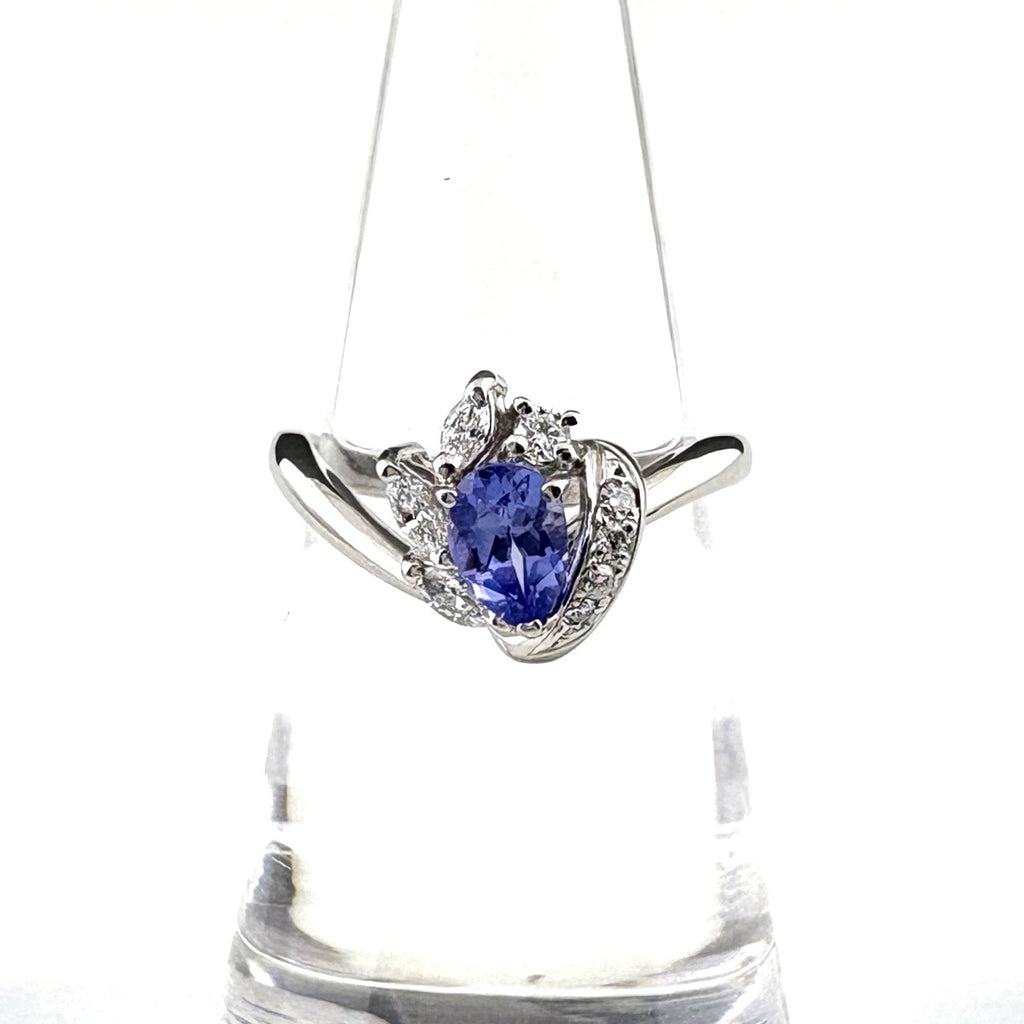 タンザナイト デザインリング プラチナ 指輪 メレダイヤ リング 11号 Pt900 タンザナイト ダイヤモンド レディース 【中古】nbjwl