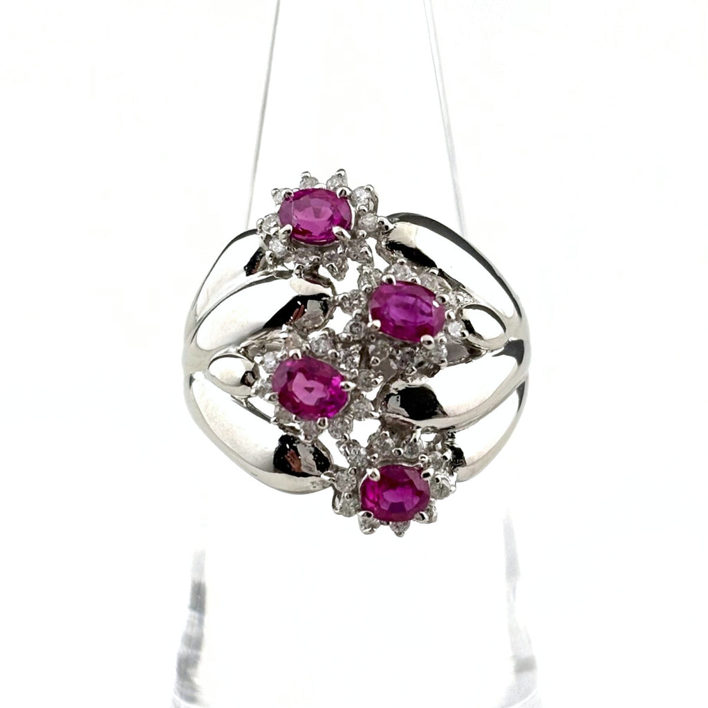 ルビー デザインリング プラチナ 指輪 メレダイヤ リング 12号 Pt900 ルビー ダイヤモンド レディース 【中古】nbjwl