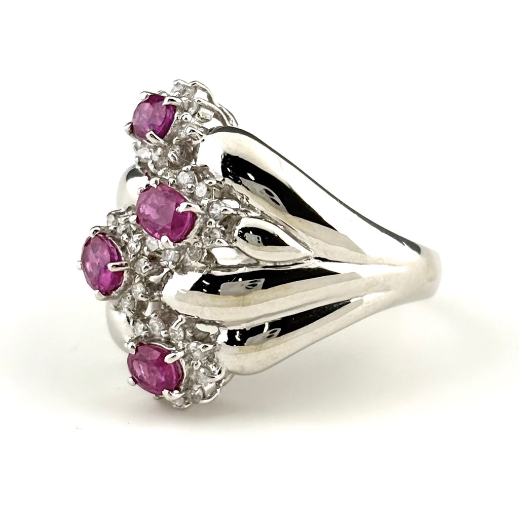 ルビー デザインリング プラチナ 指輪 メレダイヤ リング 12号 Pt900 ルビー ダイヤモンド レディース 【中古】nbjwl