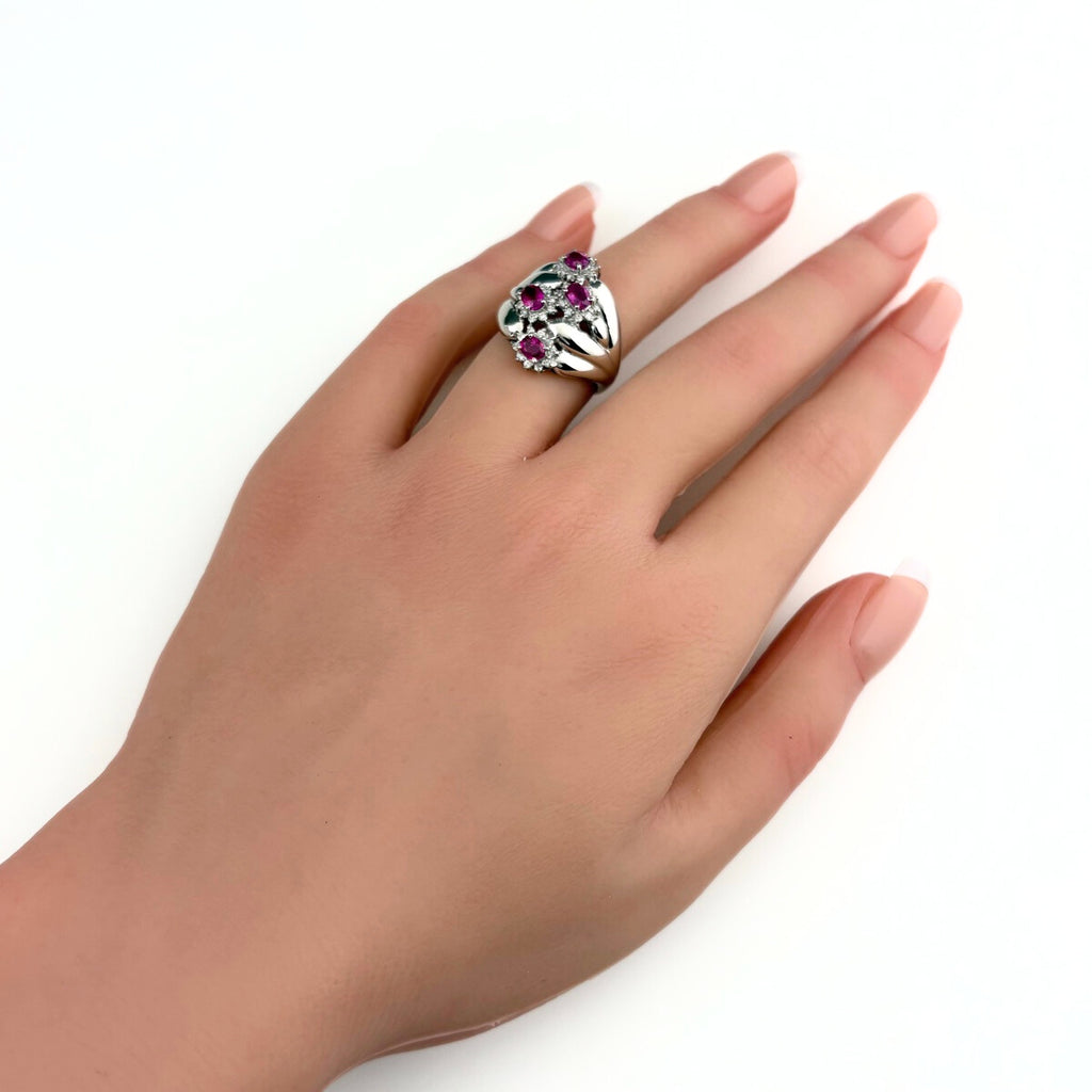 ルビー デザインリング プラチナ 指輪 メレダイヤ リング 12号 Pt900 ルビー ダイヤモンド レディース 【中古】nbjwl