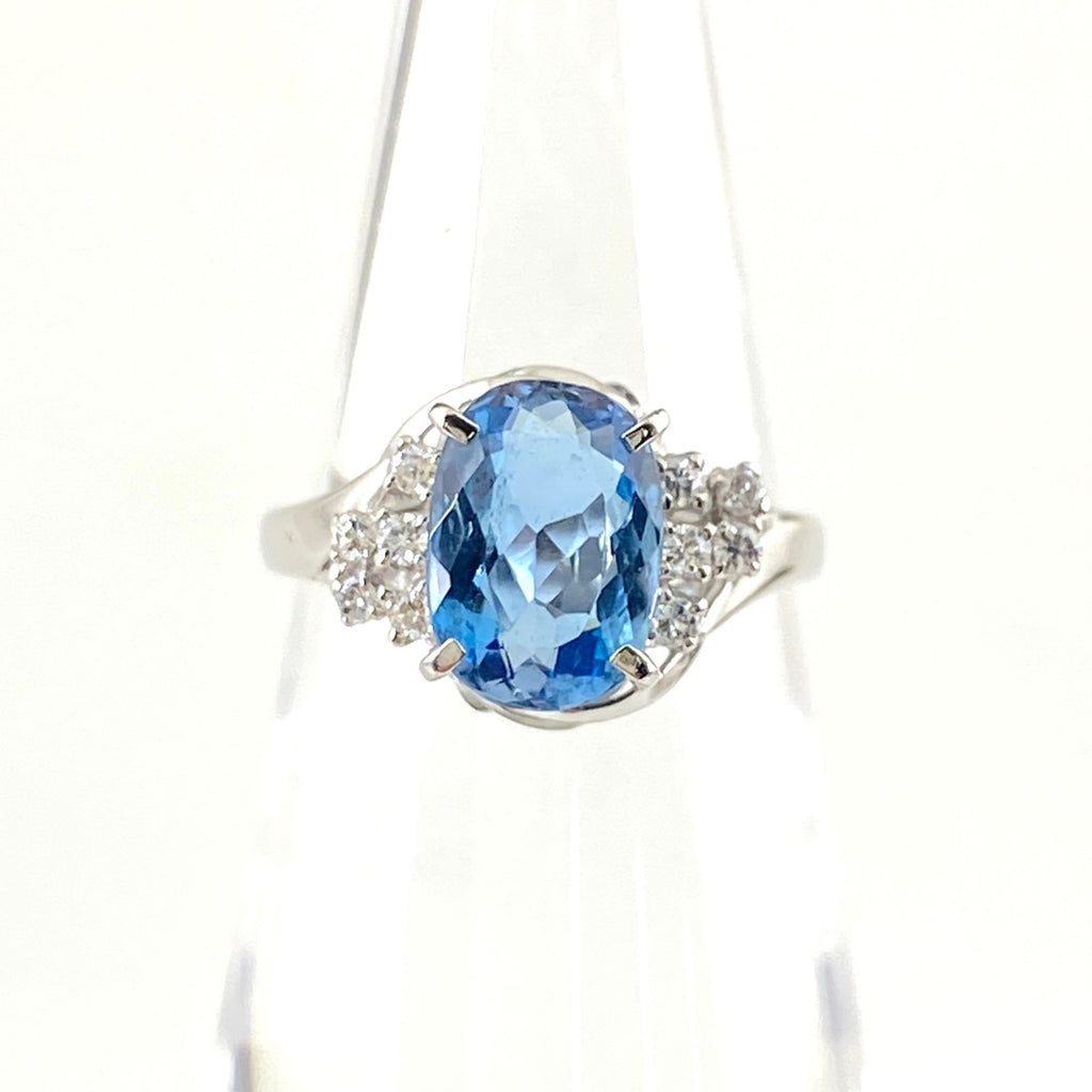 アクアマリン デザインリング プラチナ 指輪 メレダイヤ リング 8号 Pt900 アクアマリン ダイヤモンド レディース 【中古】nbjwl