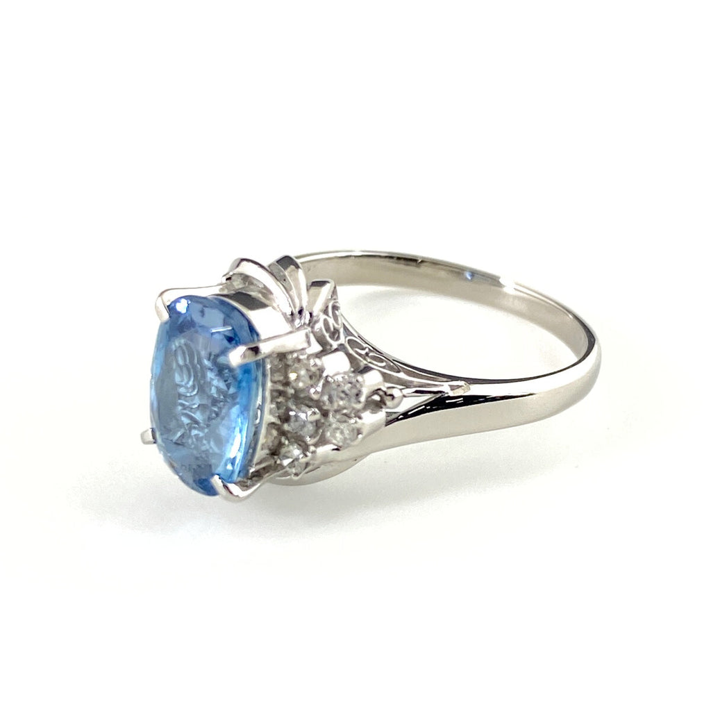 アクアマリン デザインリング プラチナ 指輪 メレダイヤ リング 8号 Pt900 アクアマリン ダイヤモンド レディース 【中古】nbjwl