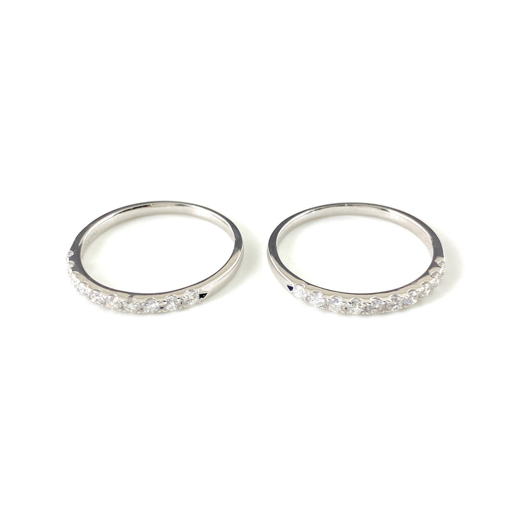 メレダイヤ デザインリング WG ホワイトゴールド 指輪 2連 リング 16.5号 K18 WG ダイヤモンド レディース 【中古】nbjwl