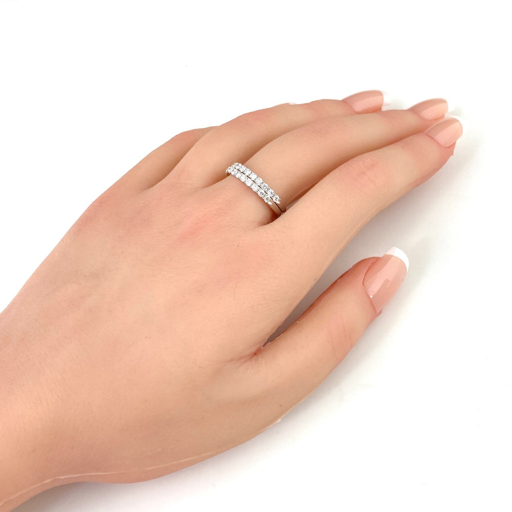 メレダイヤ デザインリング WG ホワイトゴールド 指輪 2連 リング 16.5号 K18 WG ダイヤモンド レディース 【中古】nbjwl