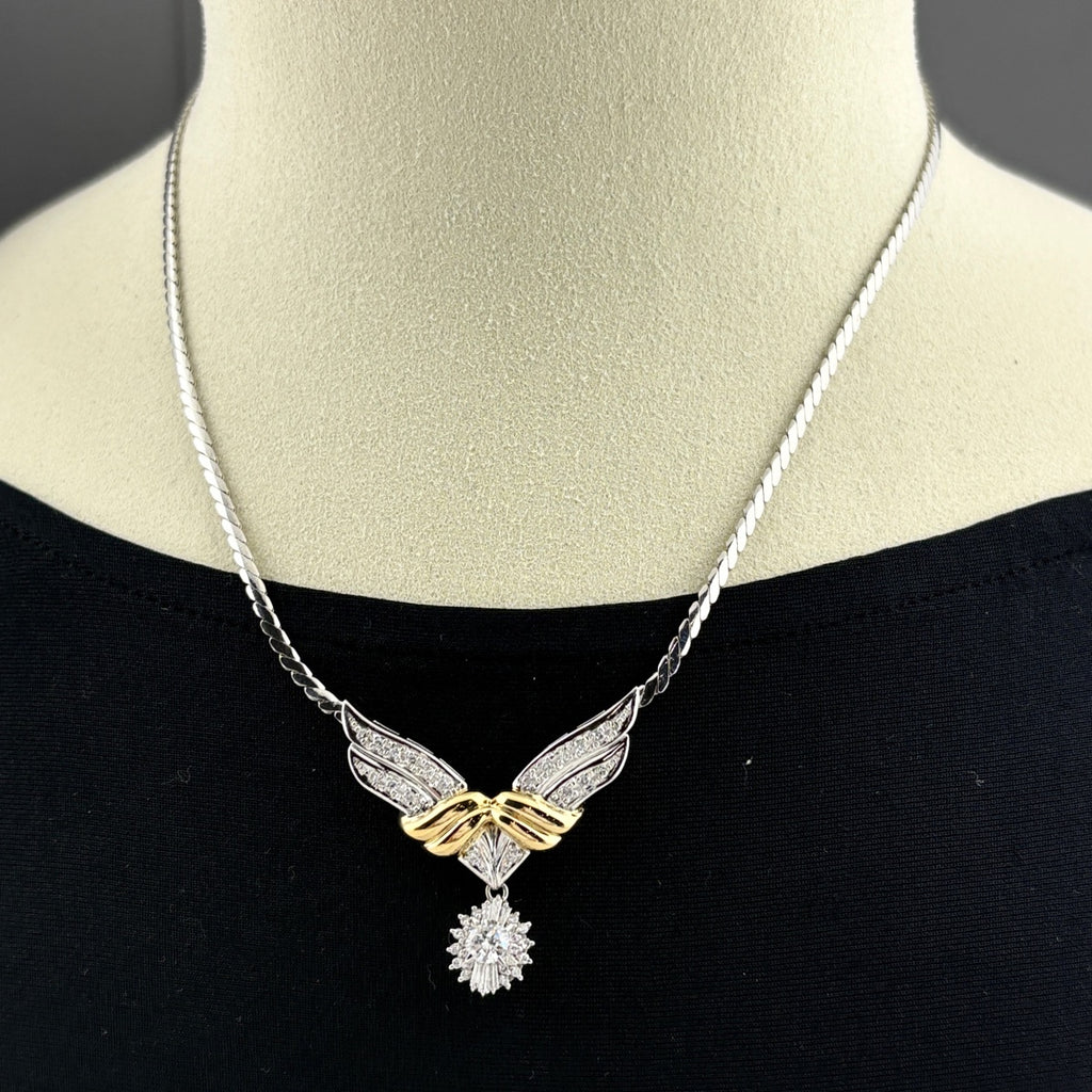 メレダイヤ デザインネックレス プラチナ YG イエローゴールド ペンダント ダイヤモンド ネックレス Pt900 Pt850 K18 レディース 【中古】nbjwl