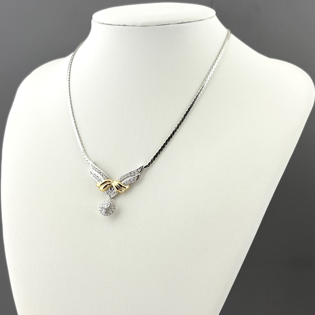 メレダイヤ デザインネックレス プラチナ YG イエローゴールド ペンダント ダイヤモンド ネックレス Pt900 Pt850 K18 レディース 【中古】nbjwl