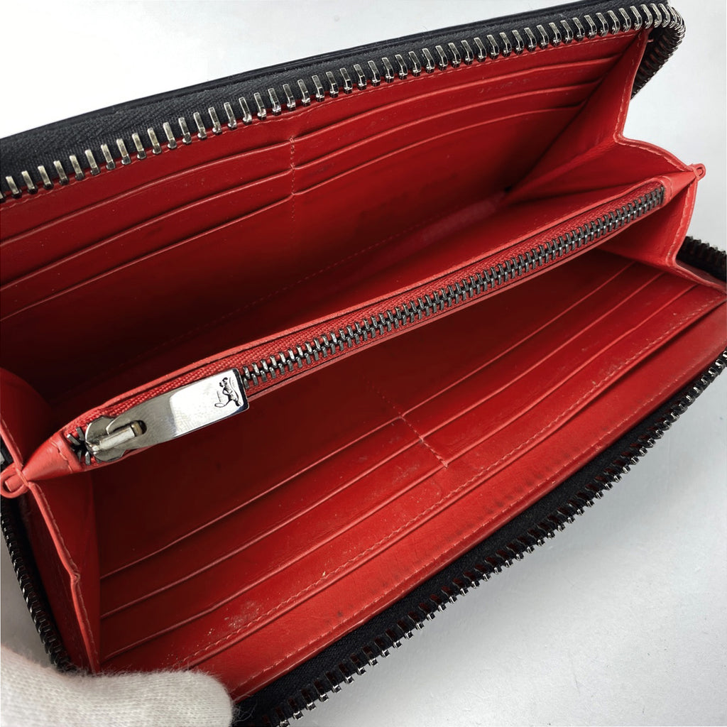 クリスチャンルブタン パネトーネ ラウンドファスナー 長財布 スタッズ 長財布 レザー ブラック レディース 【中古】brbag