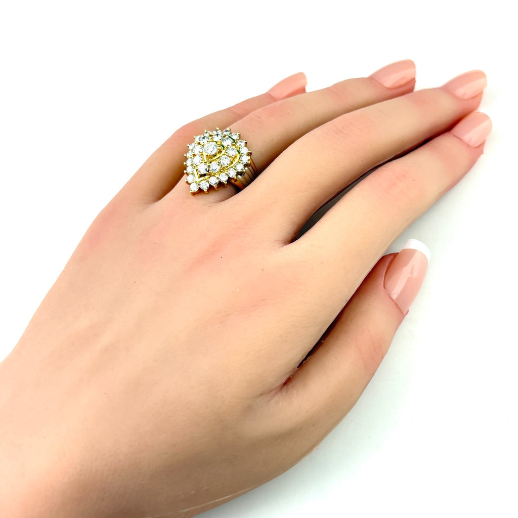 メレダイヤ デザインリング YG イエローゴールド プラチナ 指輪 リング 13号 K18 Pt900 ダイヤモンド レディース 【中古】nbjwl