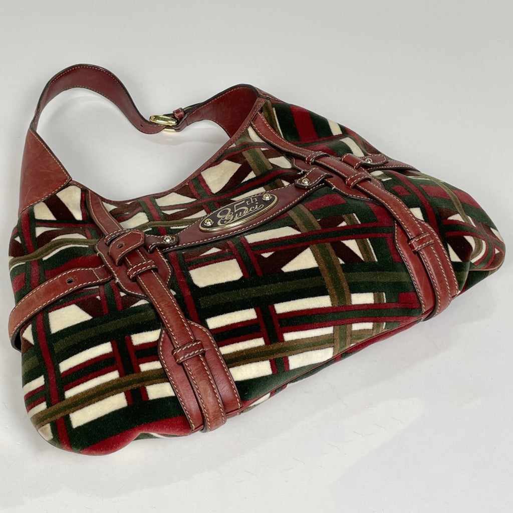 グッチ ホースビット ショルダーバッグ ワンショルダー 85周年 ショルダーバッグ ベロア レッド グリーン 163804 レディース 【中古】brbag