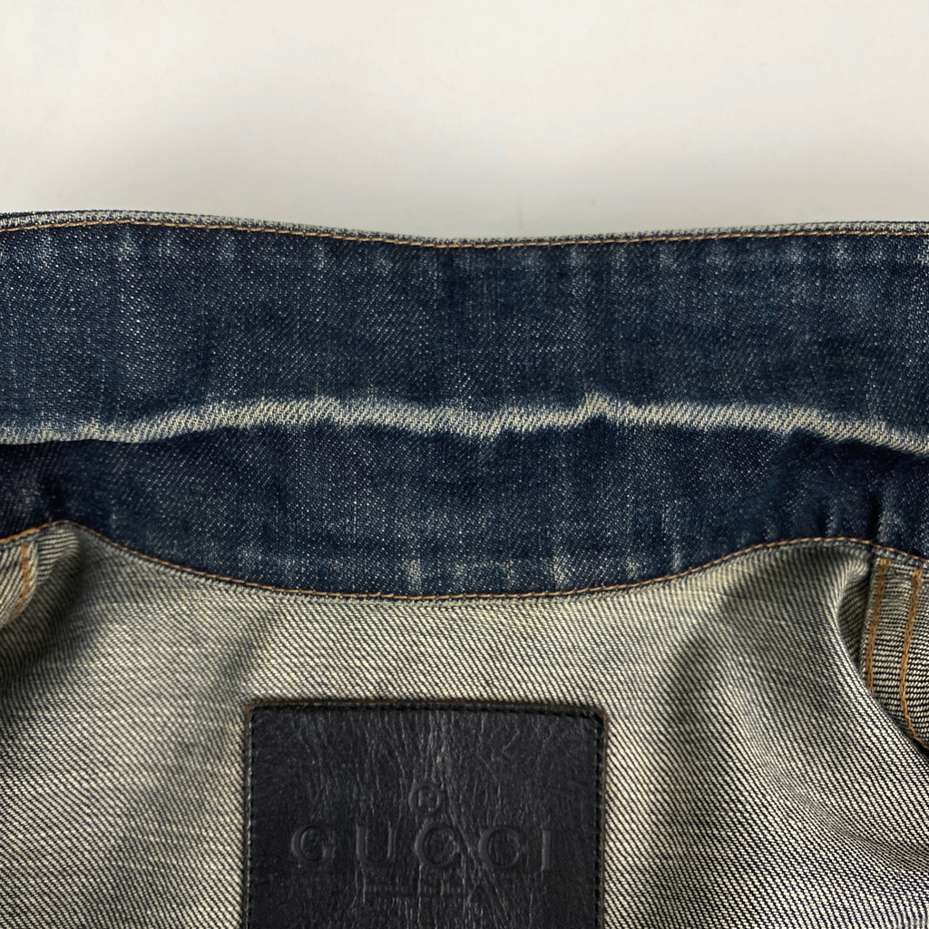 グッチ ロゴボタン デニム ジャケット Gジャン シェリーライン ウェブ アウター デニムジャケット 綿 ブルー メンズ 【中古】brapp
