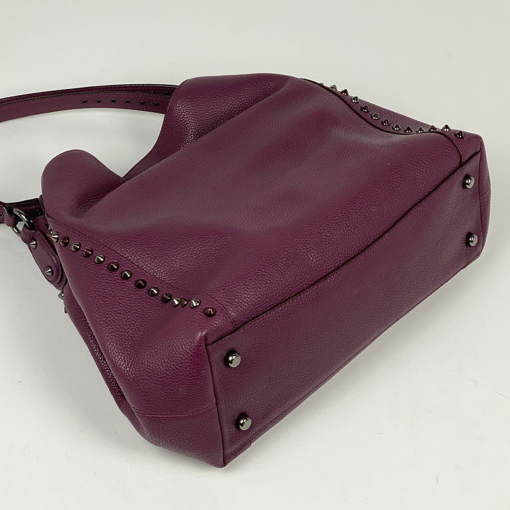 コーチ ロゴ ハンドバッグ フリンジ スタッズ ハンドバッグ レザー パープル レディース 【中古】brbag