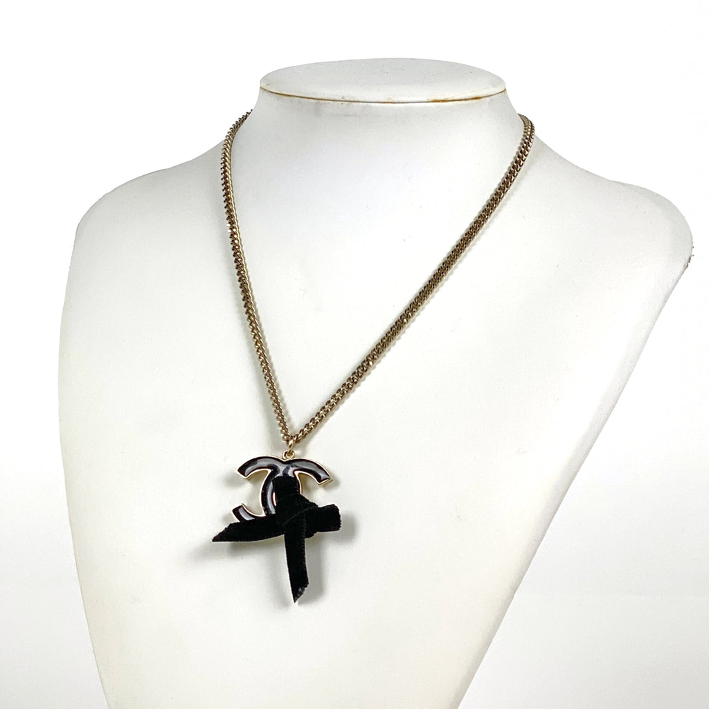 シャネル ココマーク ネックレス リボン ネックレス GP ゴールド ブラック レディース 【中古】bracc