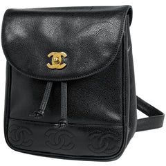 シャネル ココマーク リュックサック バックパック デイパック リュック キャビアスキン ブラック レディース 【中古】brbag