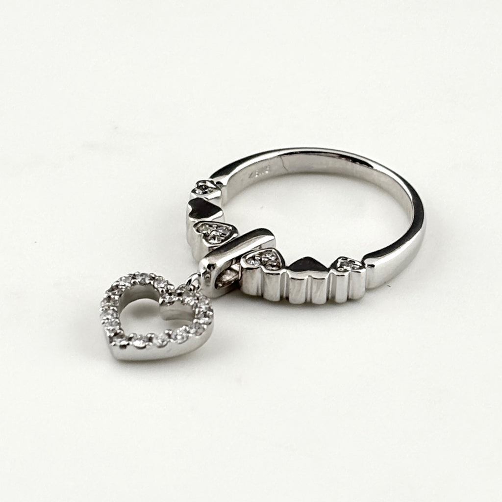 ハートモチーフ デザインリング WG ホワイトゴールド 指輪 メレダイヤ スイング リング 11号 K18 WG ダイヤモンド レディース 【中古】nbjwl