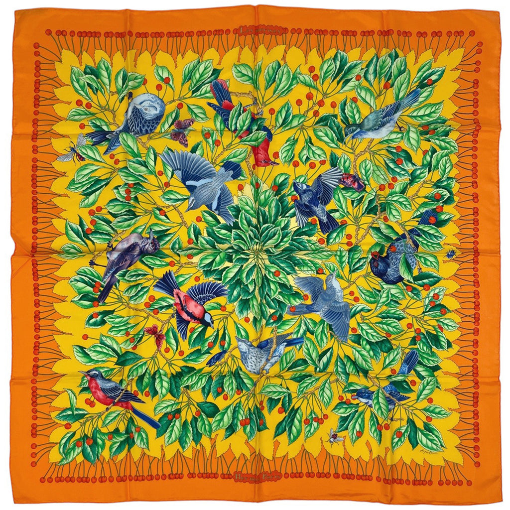 エルメス カレ90 Les merises さくらんぼ スカーフ シルク グリーン マルチカラー レディース 【中古】brbag