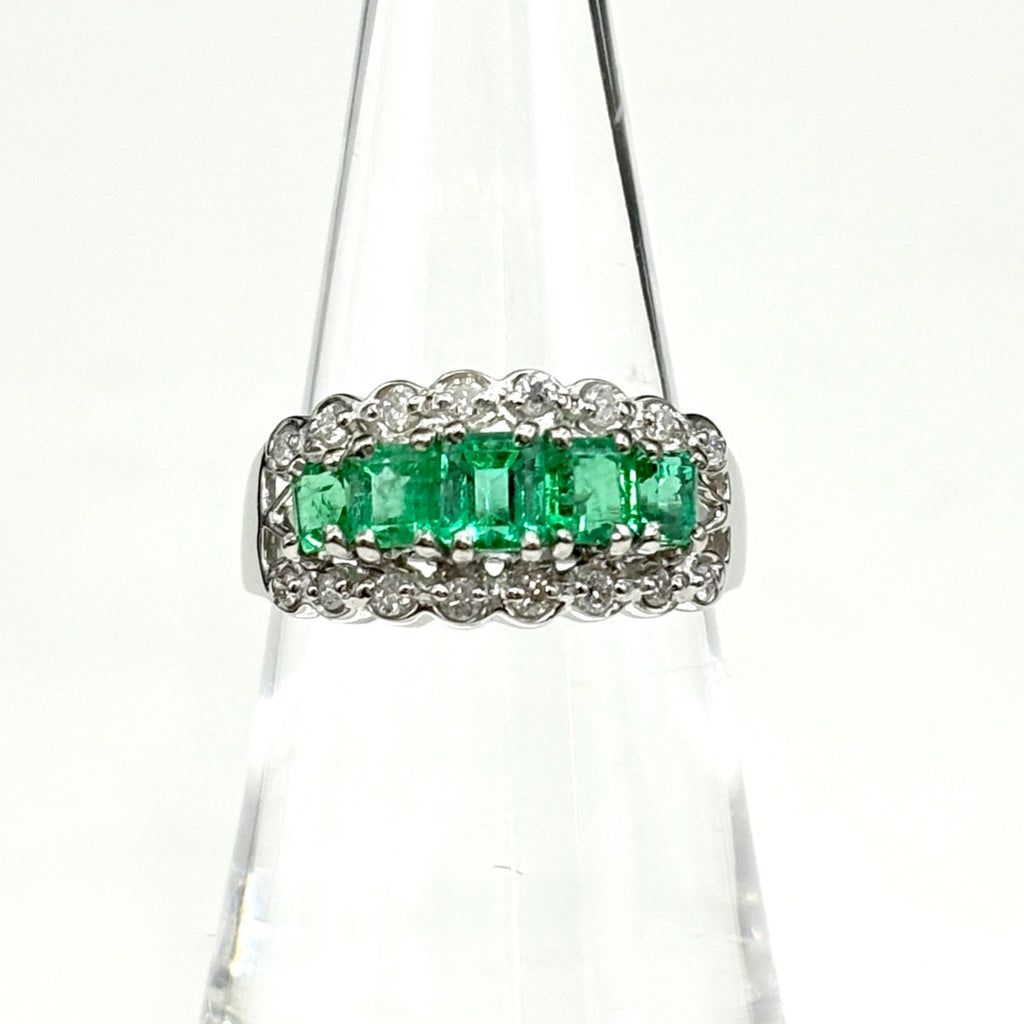 エメラルド デザインリング プラチナ 指輪 メレダイヤ リング 12.5号 Pt1000 エメラルド ダイヤモンド レディース ノンブランドジュエリー 【中古】nbjwl