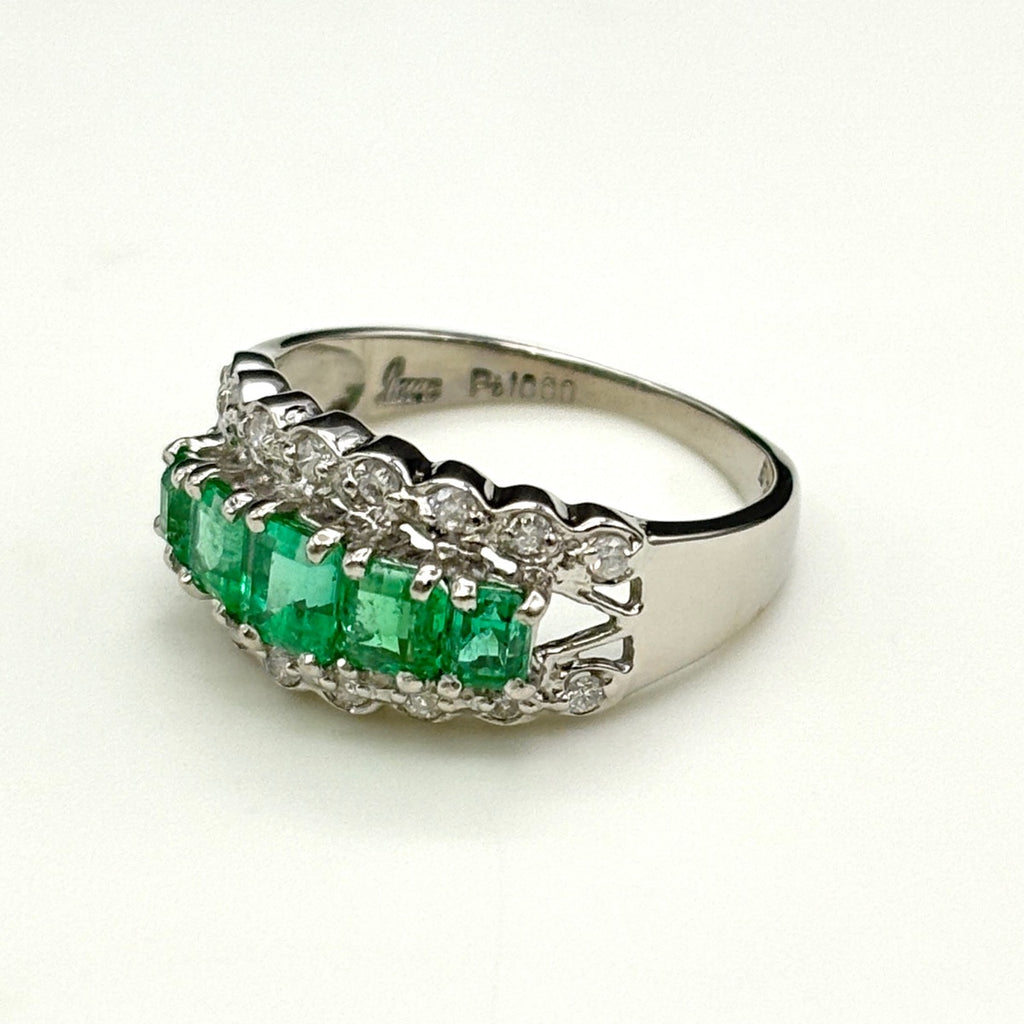 エメラルド デザインリング プラチナ 指輪 メレダイヤ リング 12.5号 Pt1000 エメラルド ダイヤモンド レディース ノンブランドジュエリー 【中古】nbjwl