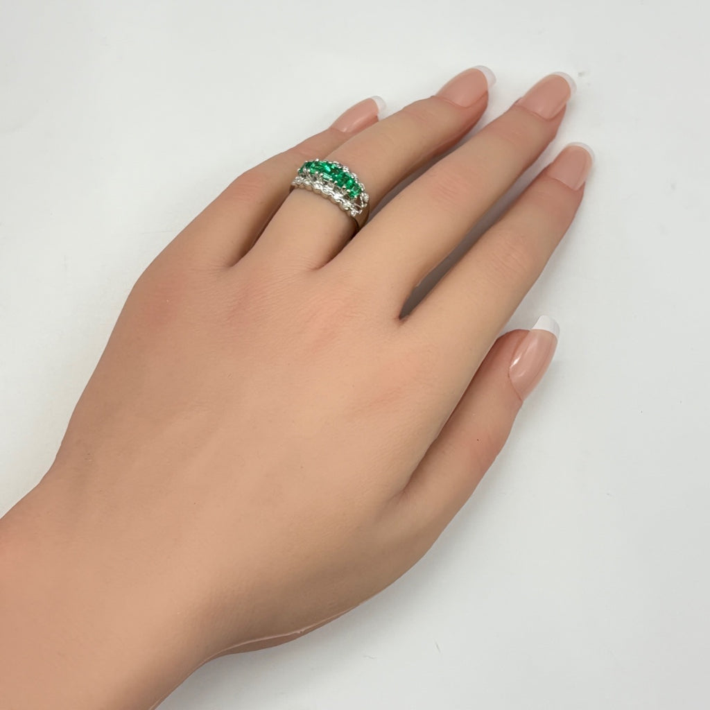 エメラルド デザインリング プラチナ 指輪 メレダイヤ リング 12.5号 Pt1000 エメラルド ダイヤモンド レディース ノンブランドジュエリー 【中古】nbjwl