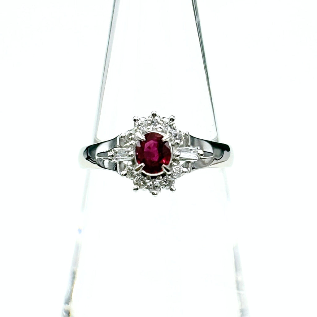 ルビー デザインリング プラチナ 指輪 メレダイヤ リング 12号 Pt900 ルビー ダイヤモンド レディース 【中古】nbjwl