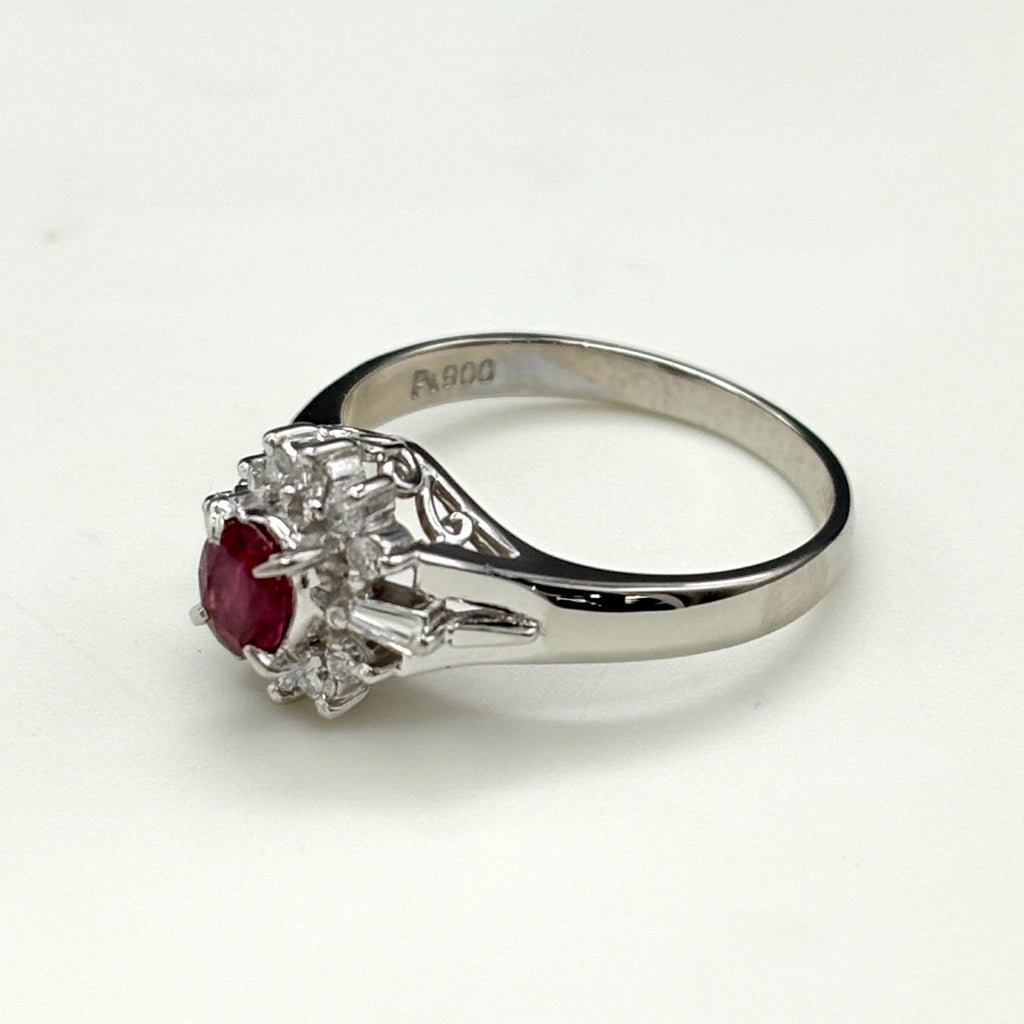 ルビー デザインリング プラチナ 指輪 メレダイヤ リング 12号 Pt900 ルビー ダイヤモンド レディース 【中古】nbjwl