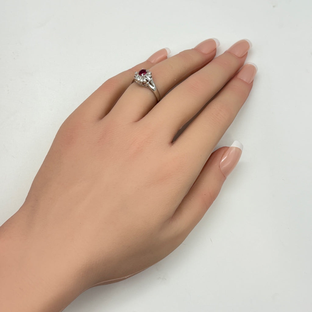 ルビー デザインリング プラチナ 指輪 メレダイヤ リング 12号 Pt900 ルビー ダイヤモンド レディース 【中古】nbjwl