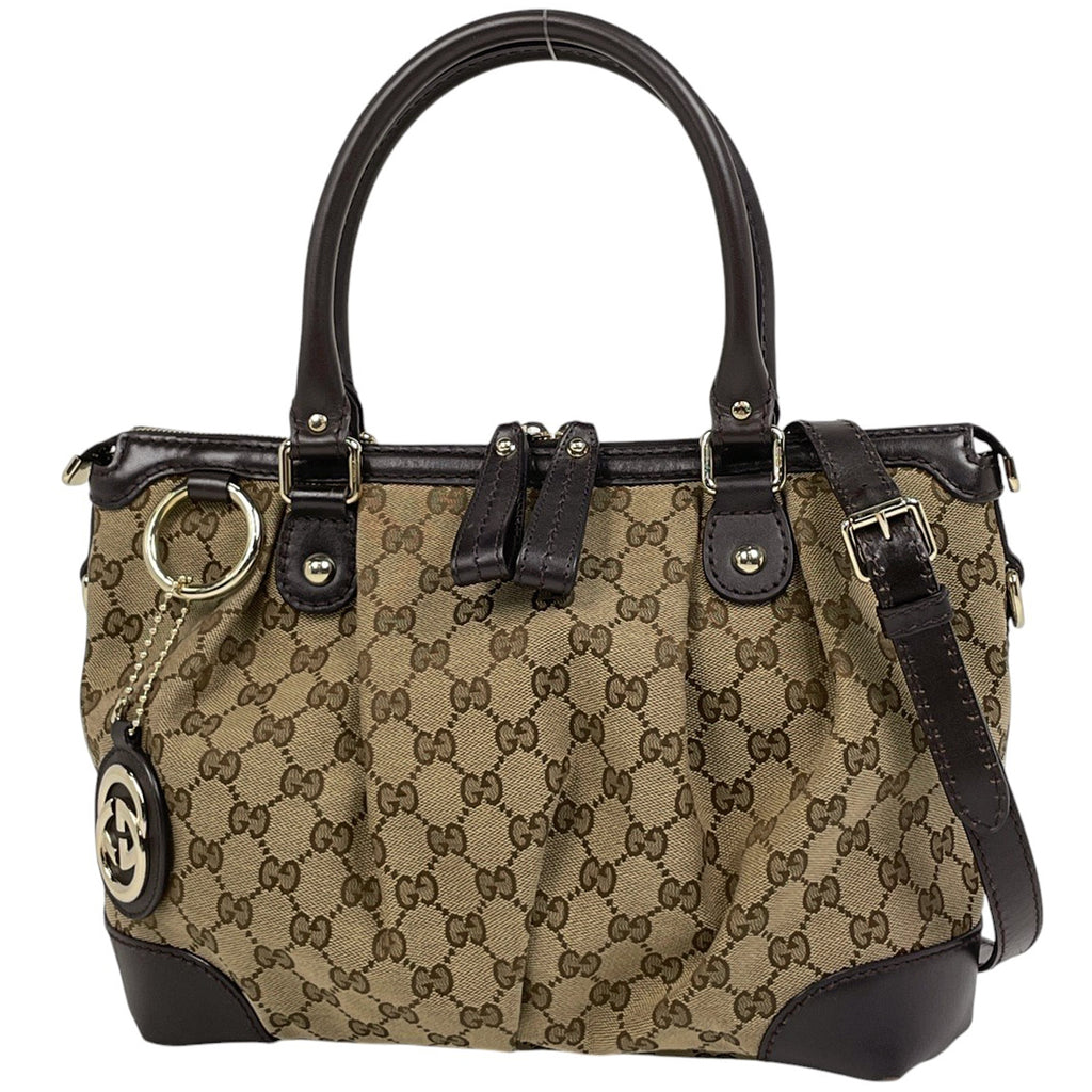 グッチ GG柄 スーキー ハンドバッグ インターロッキングG ハンドバッグ GGキャンバス ベージュ ブラウン 247902 レディース 【中古】brbag