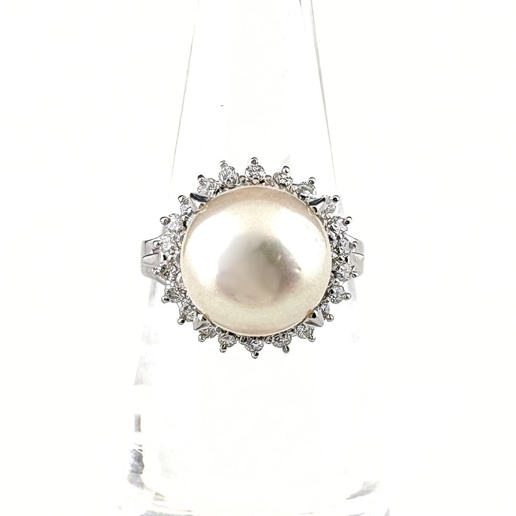 パール デザインリング プラチナ 指輪 メレダイヤ 真珠 リング 11号 Pt900 パール ダイヤモンド レディース 【中古】nbjwl
