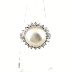 パール デザインリング プラチナ 指輪 メレダイヤ 真珠 リング 11号 Pt900 パール ダイヤモンド レディース 【中古】nbjwl