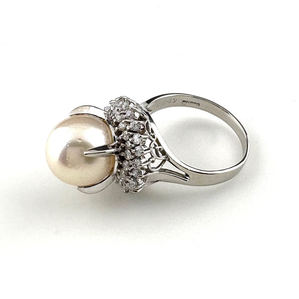 パール デザインリング プラチナ 指輪 メレダイヤ 真珠 リング 11号 Pt900 パール ダイヤモンド レディース 【中古】nbjwl
