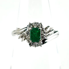 エメラルド デザインリング プラチナ 指輪 メレダイヤ リング 10.5号 Pt900 エメラルド ダイヤモンド レディース ノンブランドジュエリー 【中古】nbjwl