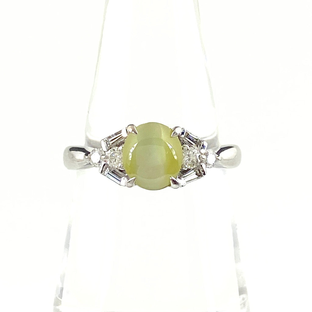 クリソベリルキャッツアイ デザインリング WG ホワイトゴールド 指輪 メレダイヤ リング 14号 K18 WG レディース 【中古】nbjwl