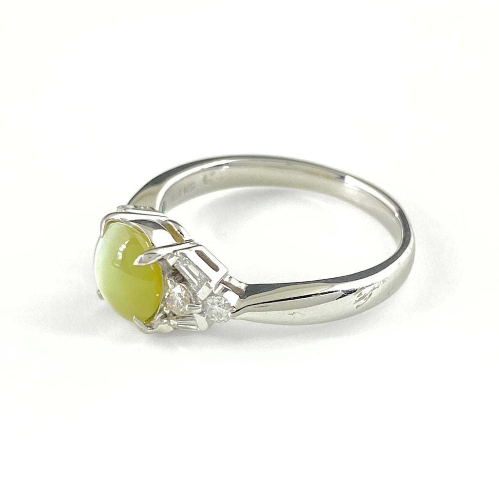 クリソベリルキャッツアイ デザインリング WG ホワイトゴールド 指輪 メレダイヤ リング 14号 K18 WG レディース 【中古】nbjwl