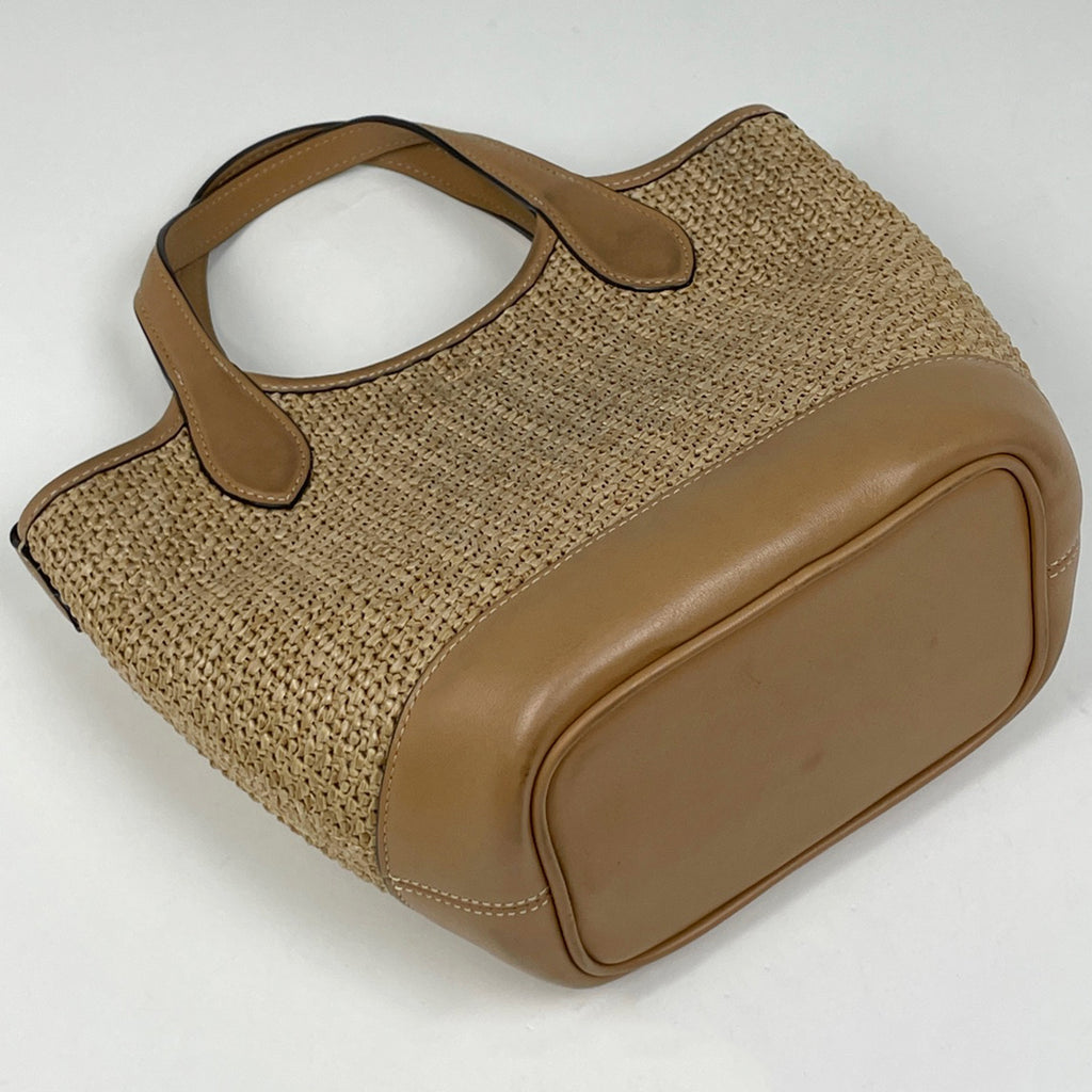 コーチ ロゴ ハンドバッグ 2WAY ショルダーバッグ バケット ハンドバッグ ストロー ベージュ レディース 【中古】brbag