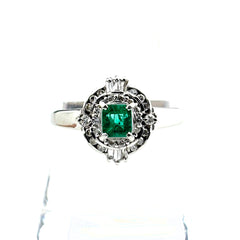 エメラルド デザインリング プラチナ 指輪 メレダイヤ リング 19号 Pt900 エメラルド ダイヤモンド メンズ ノンブランドジュエリー 【中古】nbjwl